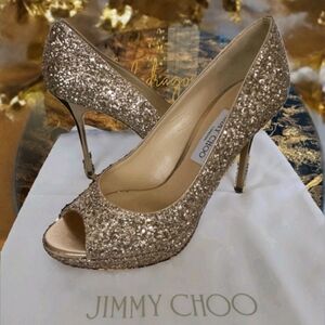 NEW NEW NEW CHOO CHOO CHOO Jimmy Choo Platform Rhinestone Stilettos Gold Crystal